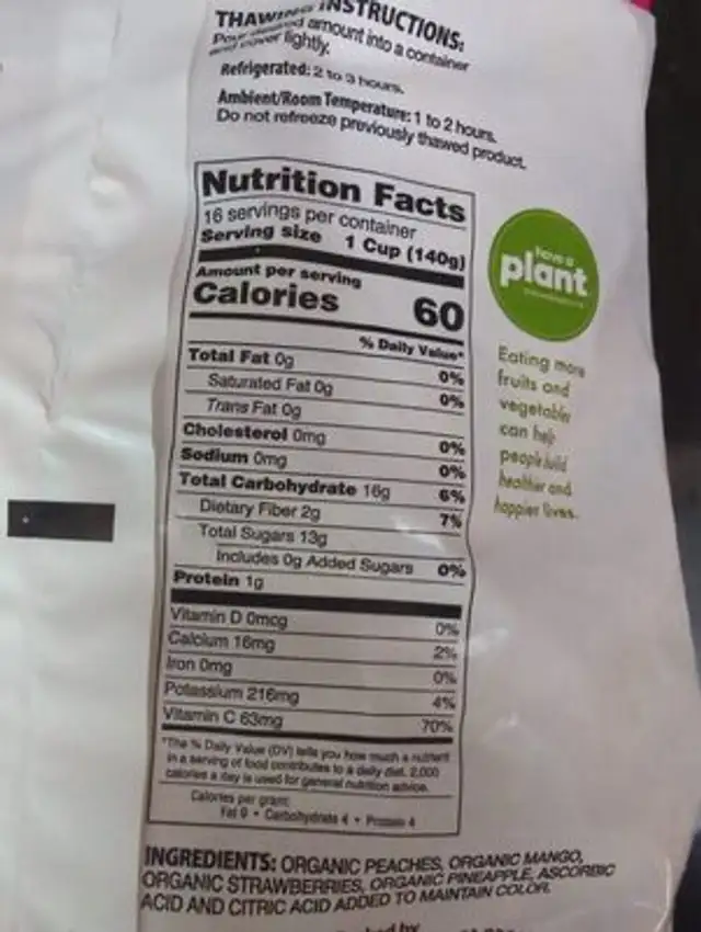 Daybreak Blend nutrition facts table
