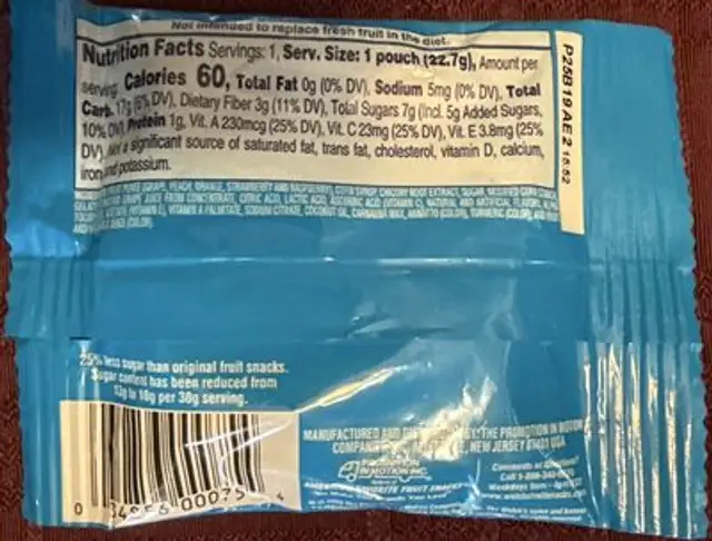 Fruit Snacks nutrition facts table