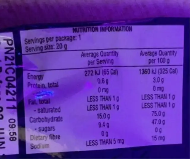 Welches nutrition facts table