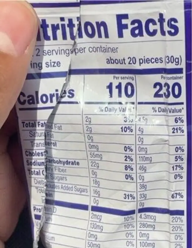 Fruit ‘n yogurt nutrition facts table