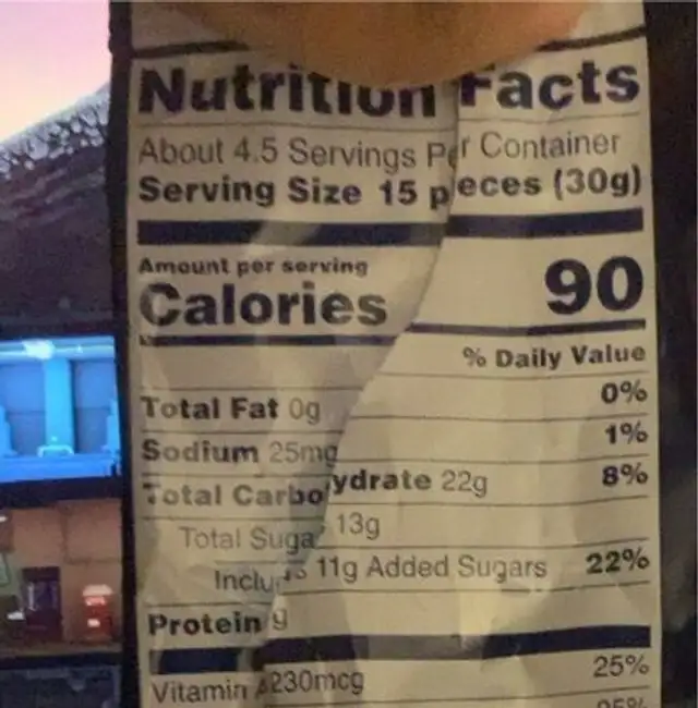Fruit Snacks nutrition facts table