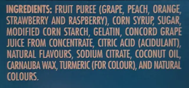 Collations aux fruits ingredients label