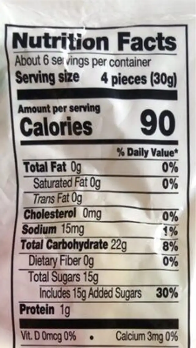 gummi peachies nutrition facts table