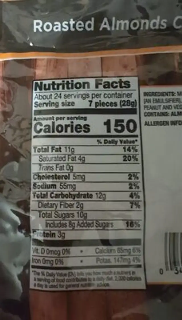 Milk Chocolate Almonds nutrition facts table