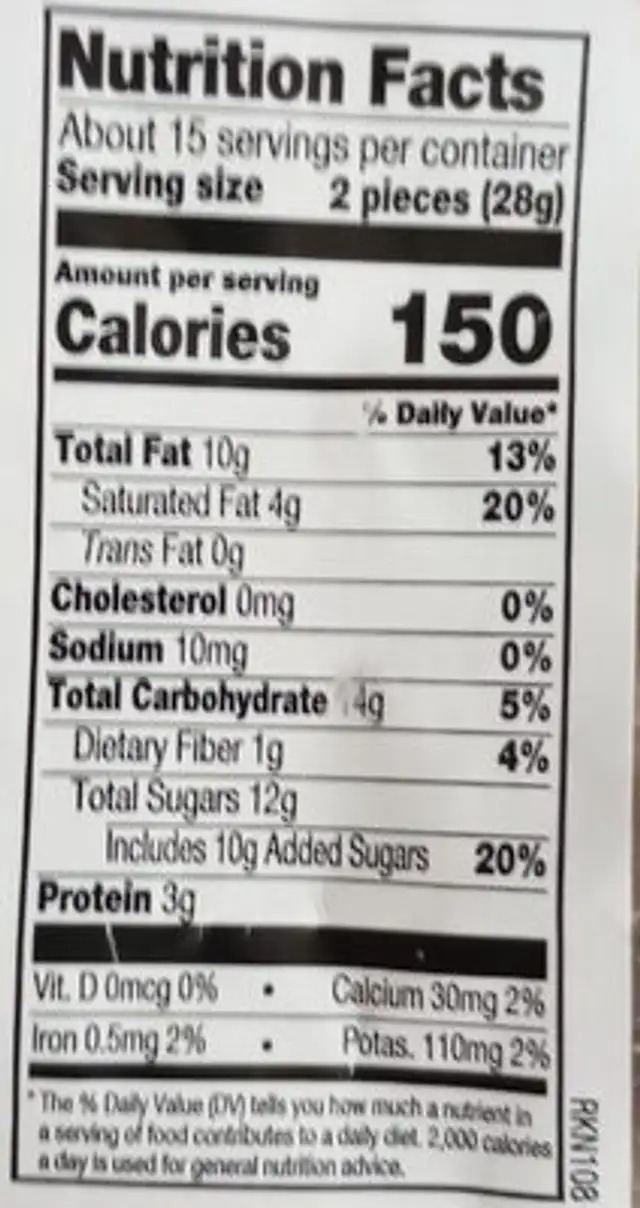 Chocolate Peanut Clusters nutrition facts table