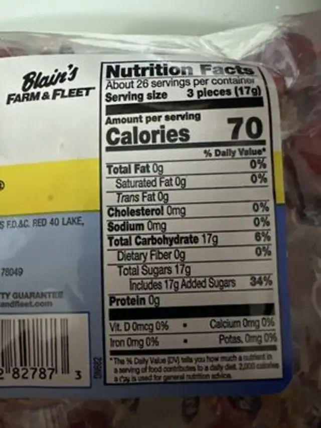 Tongue Torchers nutrition facts table