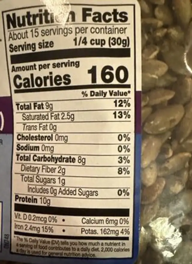 Pumpkin Seed Kernels nutrition facts table