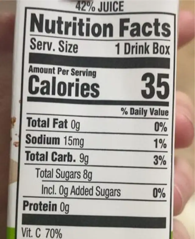 apple juice nutrition facts table
