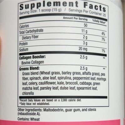 Beauty Greens with Collagen nutrition facts table