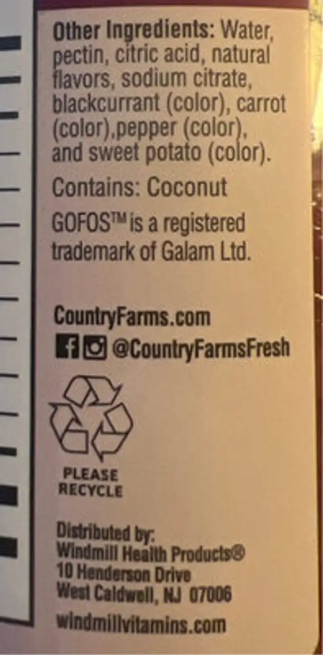 Fiber gummies ingredients label