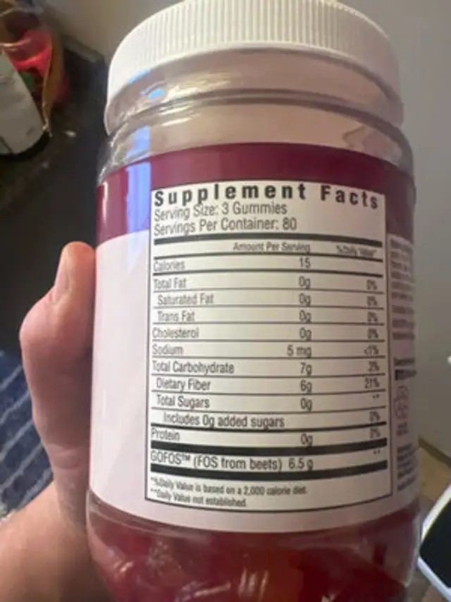 Fiber gummies nutrition facts table