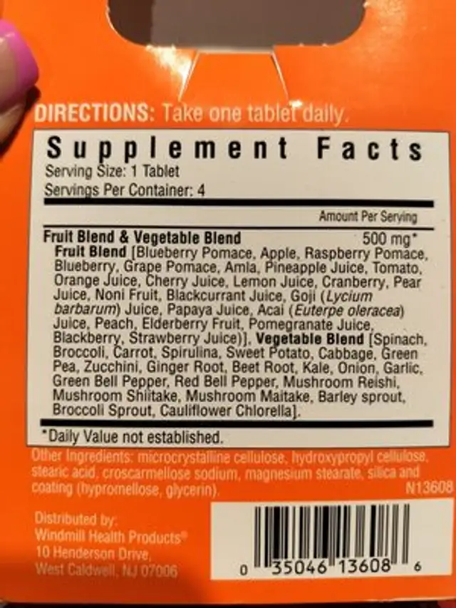Fruits & Veggies ingredients label