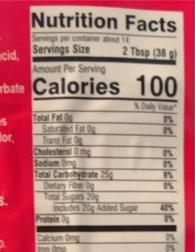 Strawberry fruit spread nutrition facts table