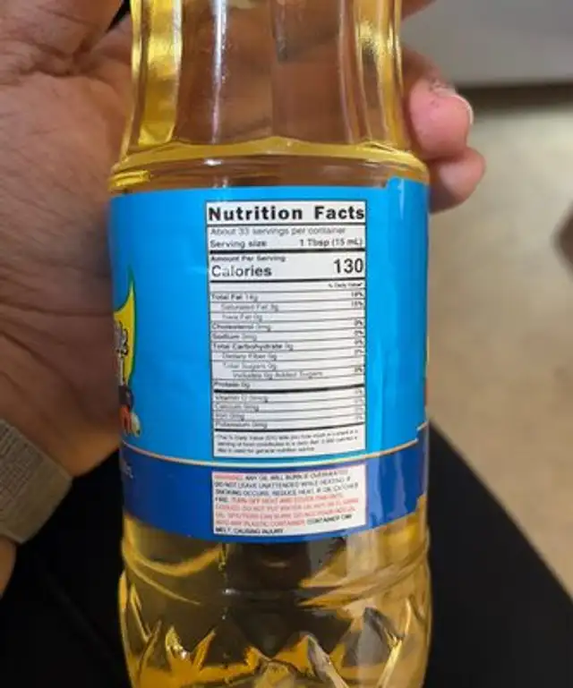 Pure Vegetable Oil nutrition facts table