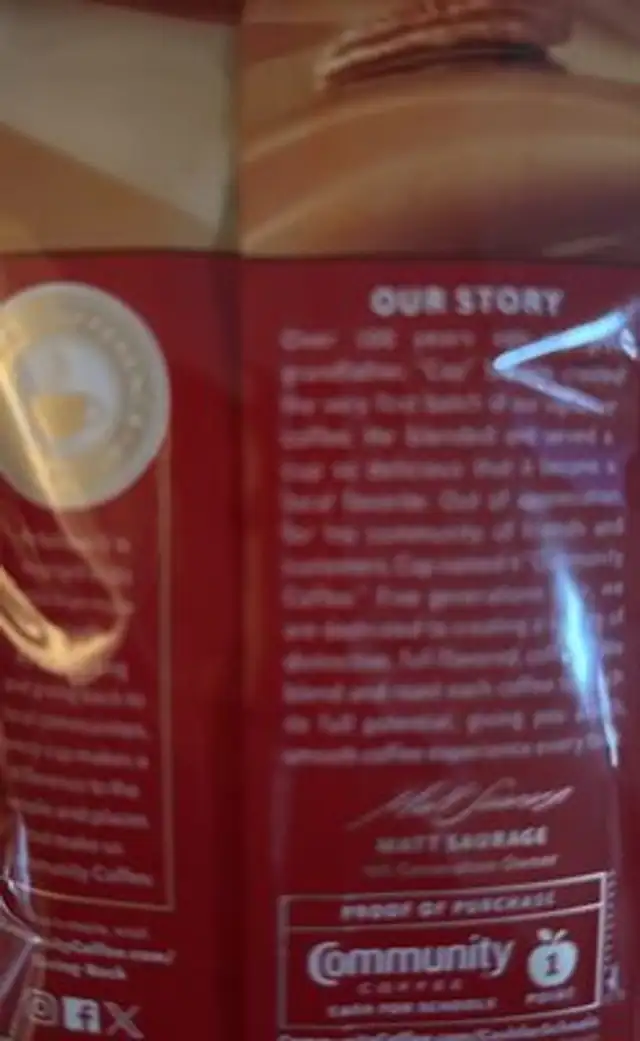 Praline ingredients label