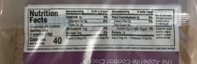 Gg bran scandinavian unique fiber sweet thins nutrition facts table