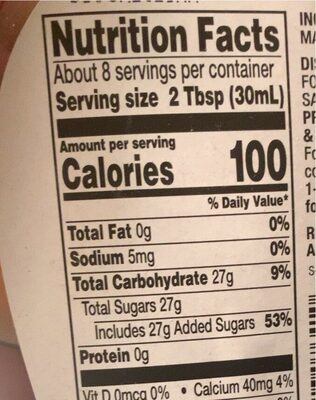 100% Pure Maple Syrup nutrition facts table