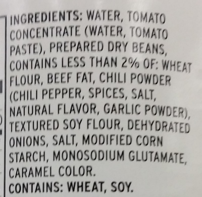 Hot Dog Chili Sauce ingredients label