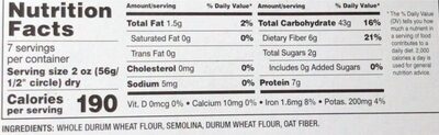 Whole grain thin spaghetti nutrition facts table