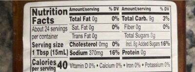 Honey Teriyaki Marinade nutrition facts table