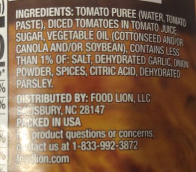 Traditional Pasta sauce ingredients label