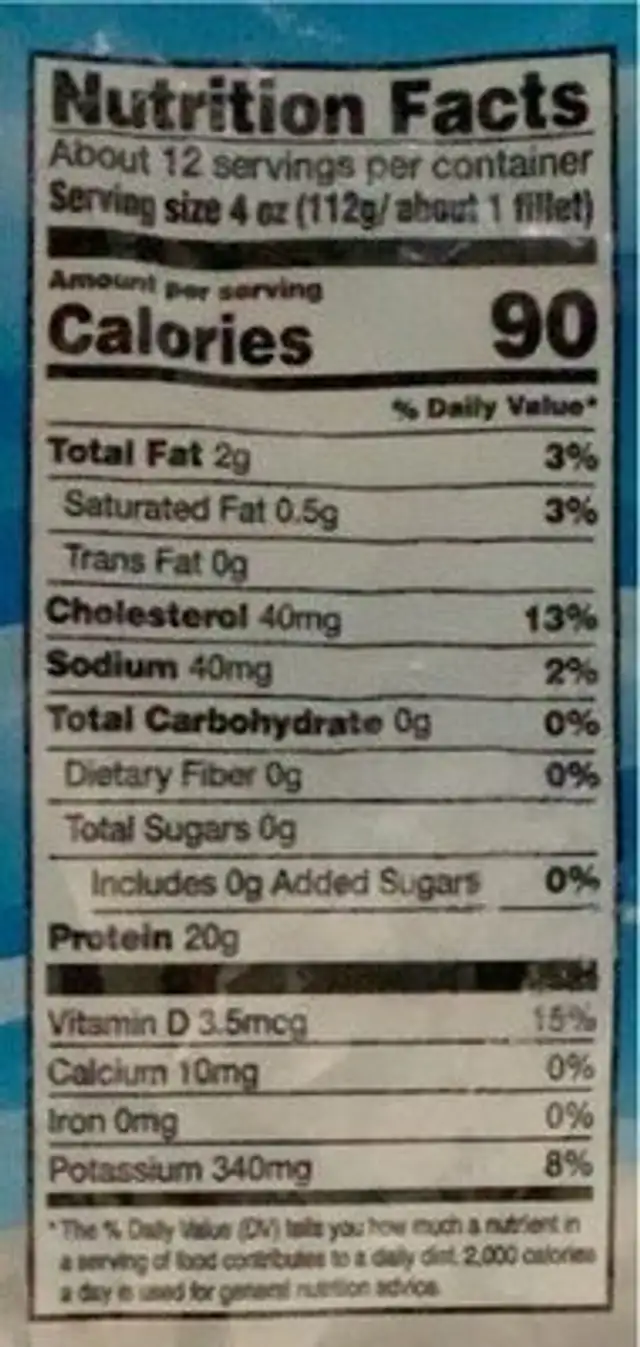 Boneless fillet tilapia nutrition facts table