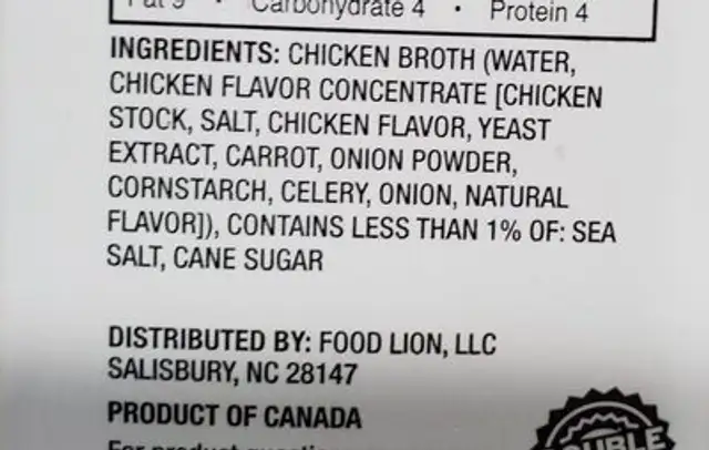 Chicken broth ingredients label