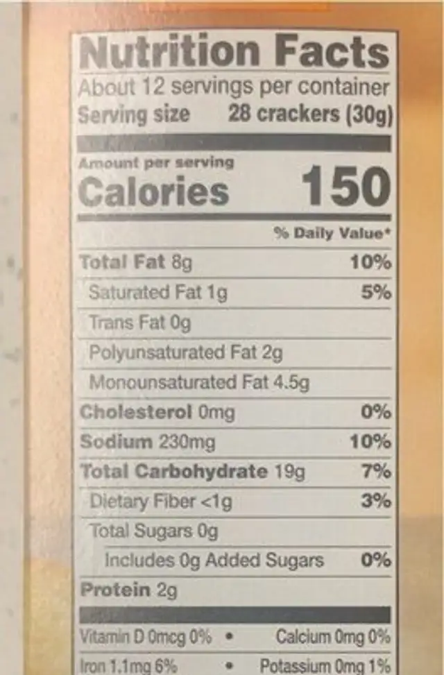 Cheese crackers nutrition facts table