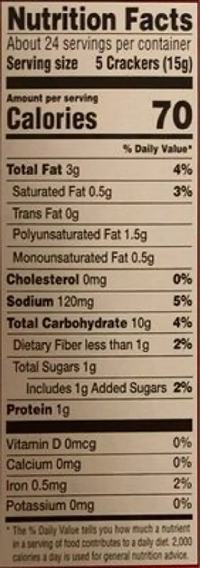 golden crackers nutrition facts table