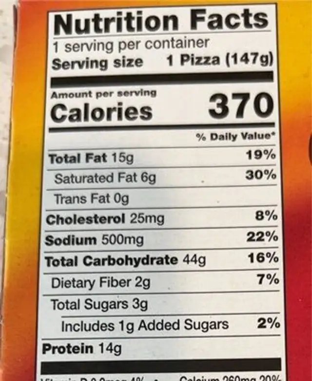 Cripsy Thin CrustThree Cheese Pizza nutrition facts table