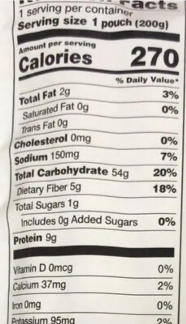Speedy pasta nutrition facts table