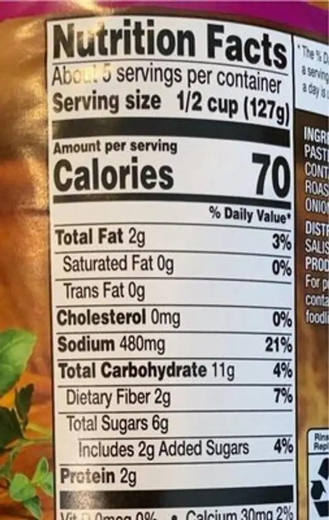 Chunky Roasted garlic & herb pasta sauce nutrition facts table