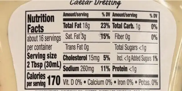 Caesar Dressing nutrition facts table