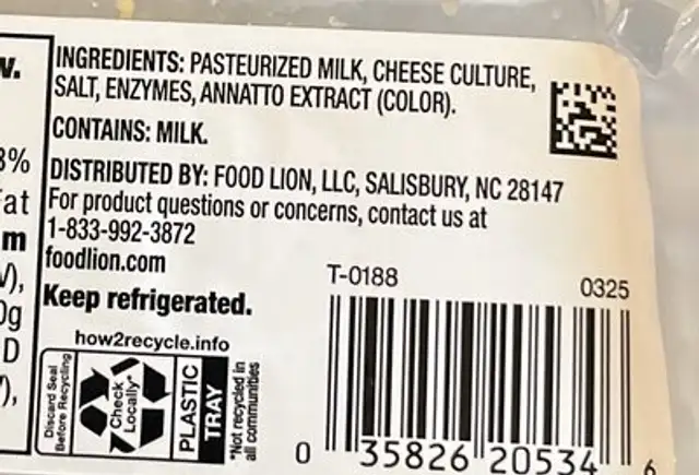Cracker Cuts Colby Jack Cheese ingredients label