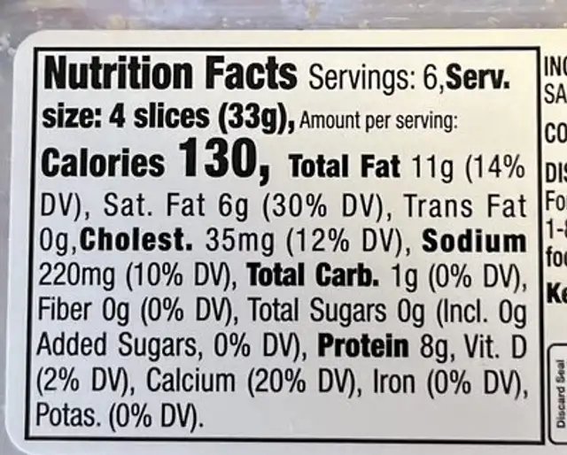 Cracker Cuts New York Sharp Cheddar Cheese nutrition facts table