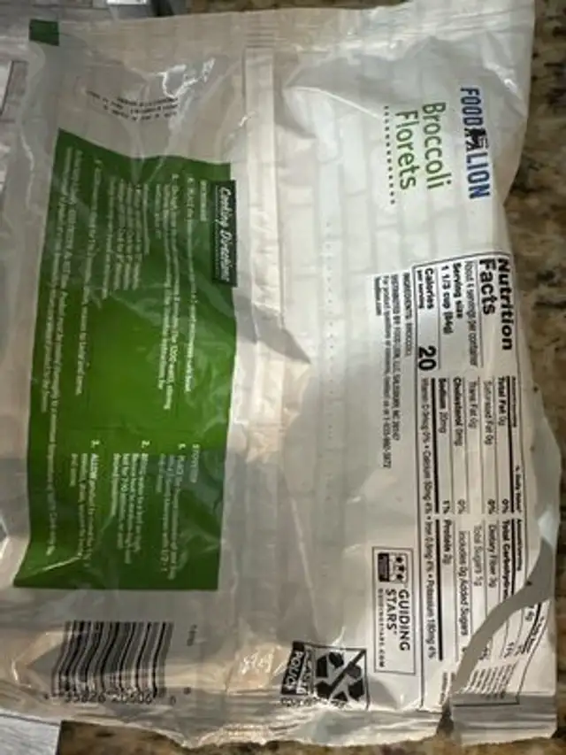 Broccoli Florets nutrition facts table