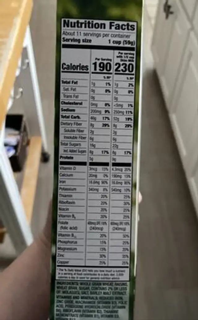 Cereal ingredients label
