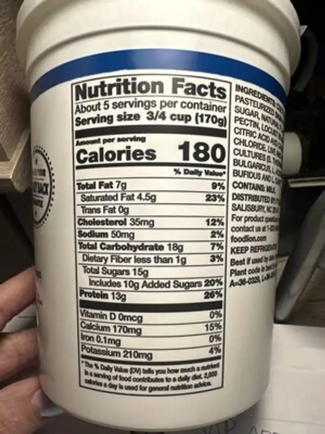 Greek Whole Milk Yogurt blended Vanilla nutrition facts table