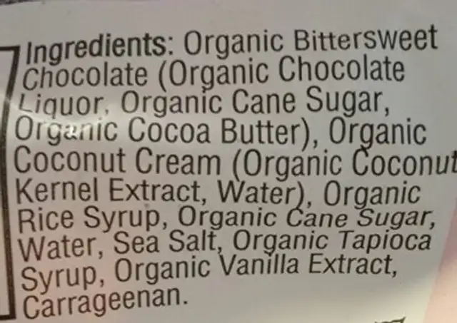 Dark Chocolate Sea Salt Melts ingredients label