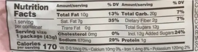 Dark Chocolate Sea Salt Melts nutrition facts table