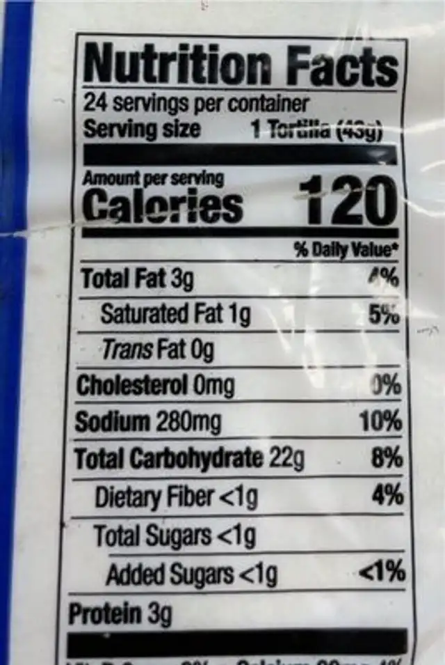 Flour Tortillas nutrition facts table