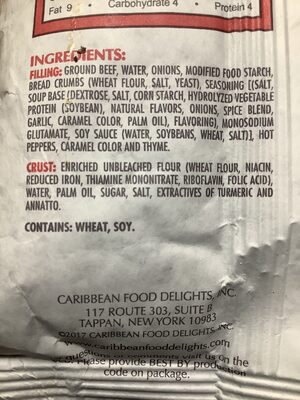 Jamaican style beef patty ingredients label