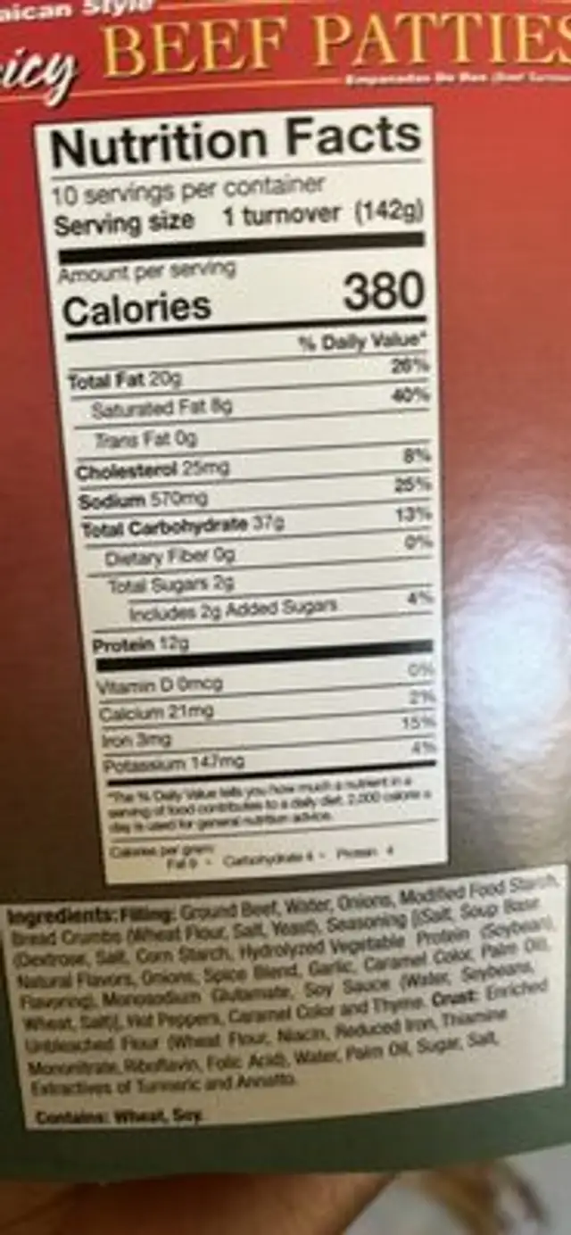 Spicy Beef Patties nutrition facts table