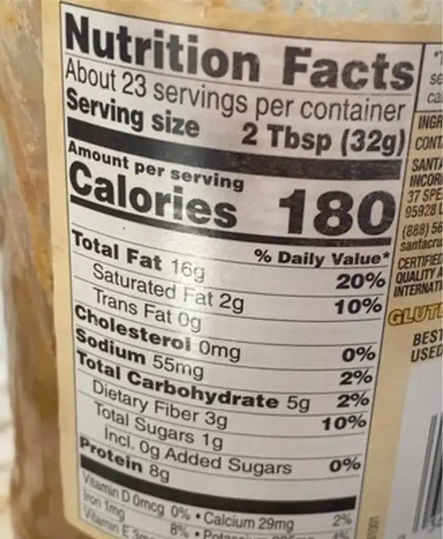 Dark roasted peanut butter nutrition facts table