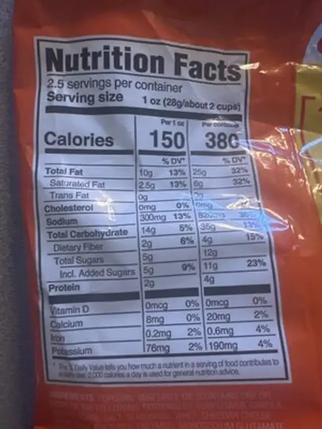 Hot Cheese Popcorn nutrition facts table