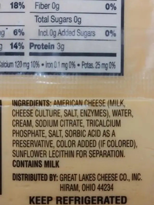 cheese ingredients label
