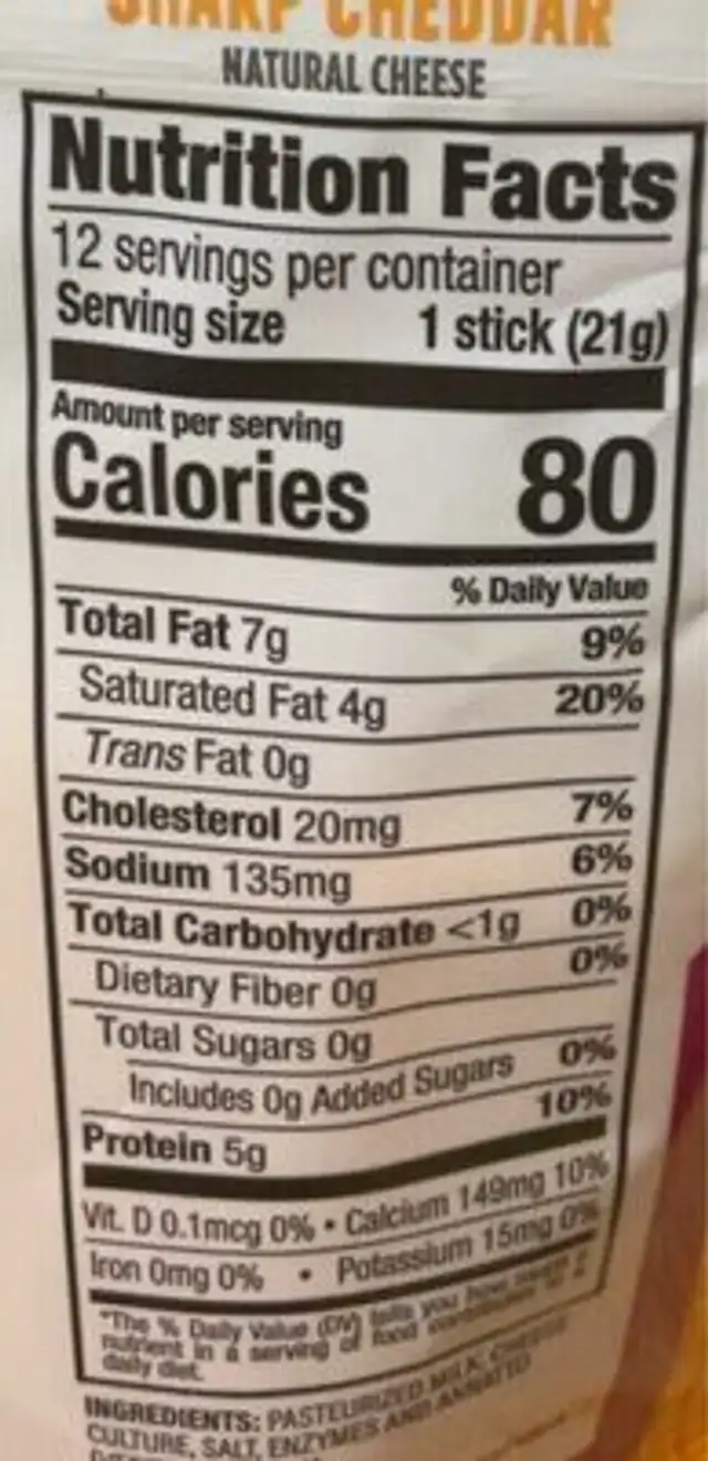 Snack Sticks nutrition facts table