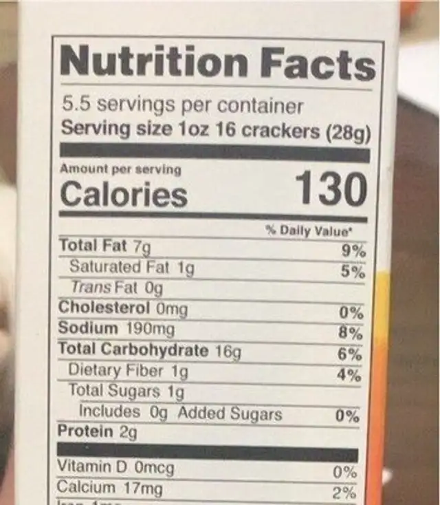 Cheesy Crackers nutrition facts table