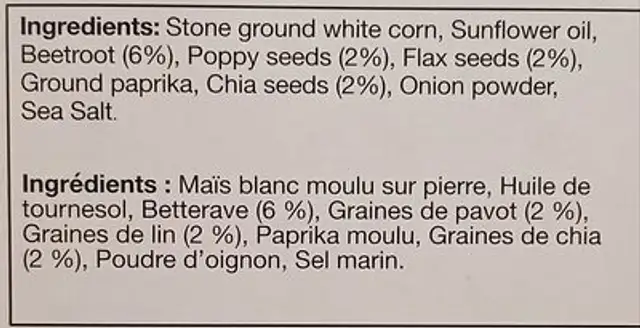 Sweet Beetroot Crackers ingredients label