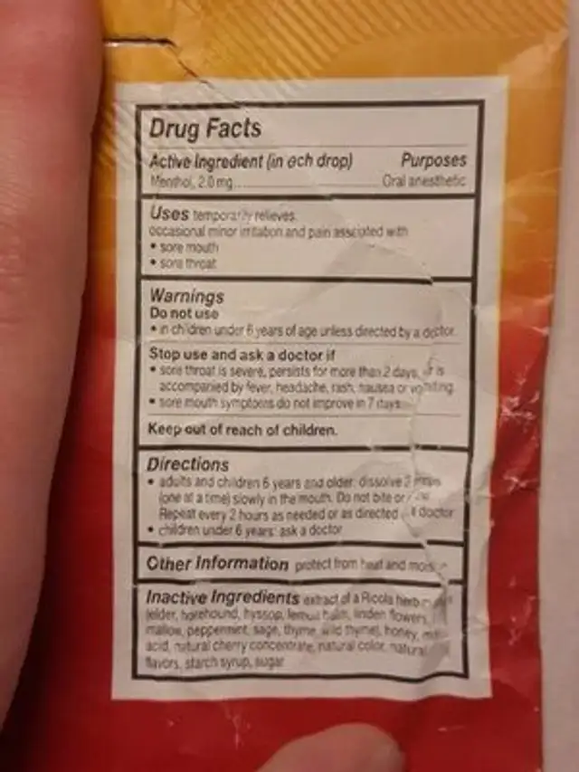 Herb throat drops natural cherry-honey nutrition facts table